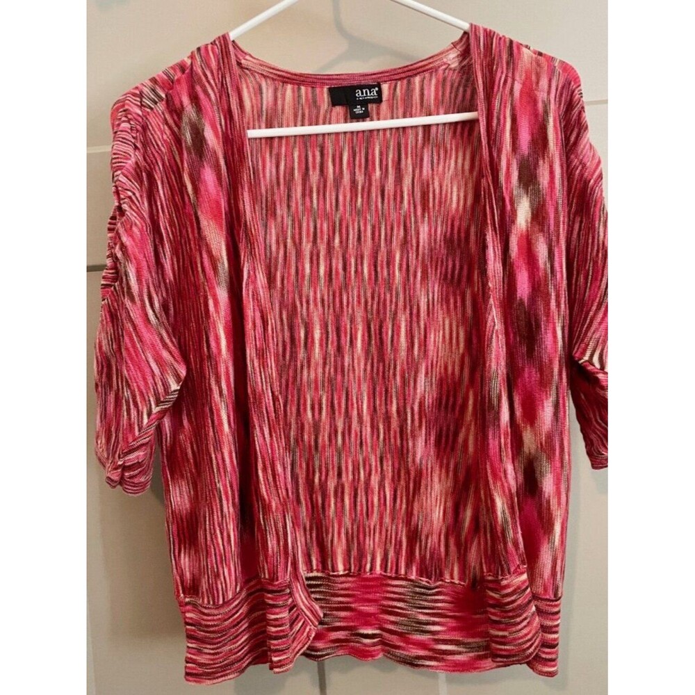a.n.a. Short-Sleeved Pink & Red Yarn-Dyed Cardigan – Size Medium